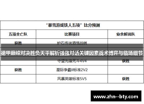 德甲巅峰对决胜负天平解析强强对话关键因素战术博弈与临场细节 德甲巅峰对决胜负天平解析强强对话关键因素战术博弈与临场细节